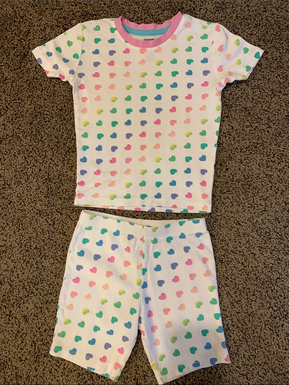 💥2/$18💥George White Cotton Pyjama Set with Rainbow Heart Print